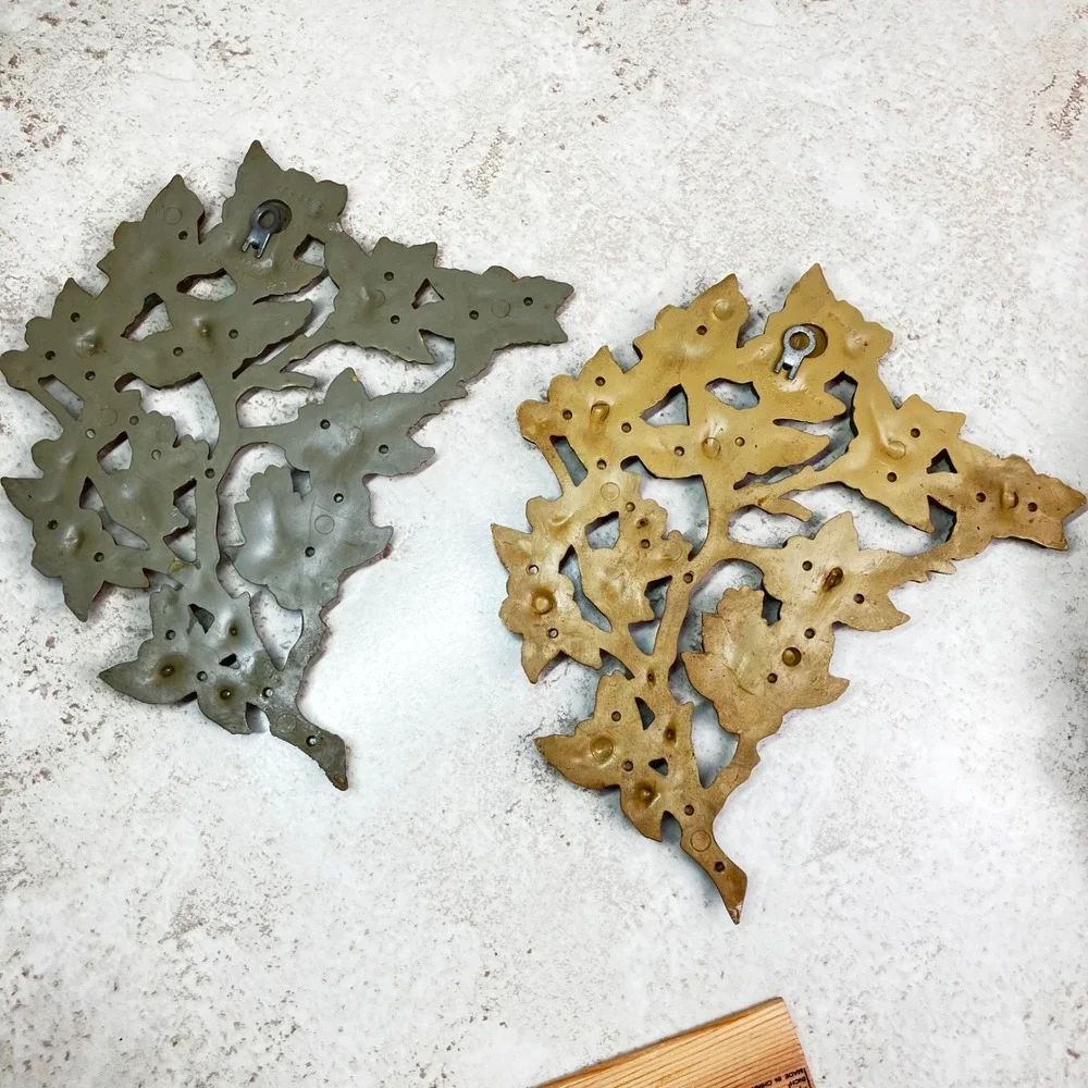 Burwood Wall Plaques 2795-2A 2B 10in Gold Vintage Dogwood Flower Set 2